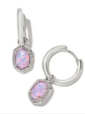 Daphne Framed Huggie Earrings - Lavender Opal